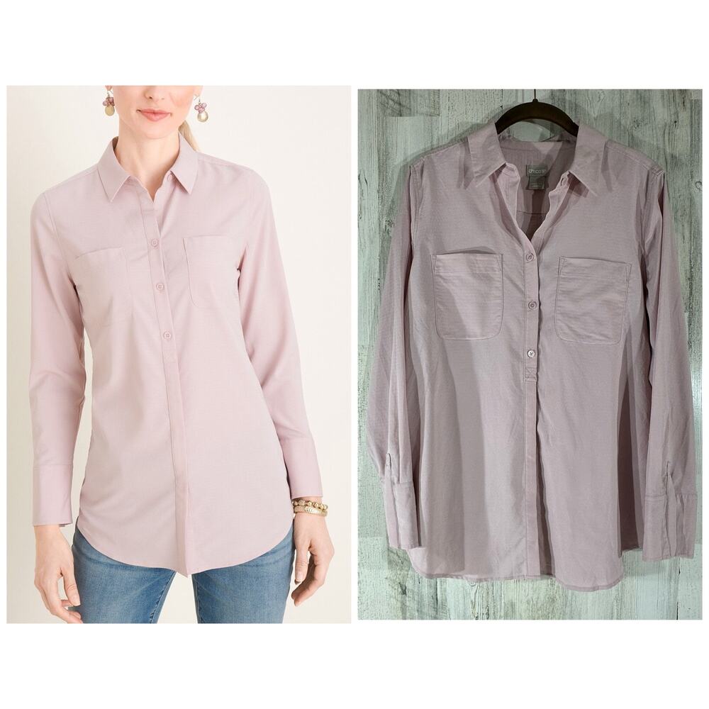 Chicos Silky Soft Donny Half-Placket Shirt Size 1 or 8/10 Pink Button Front